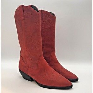 Vtg. Details by Spiegel Women's 7 Cowboy Boot Red Embossed Leather Western Spain